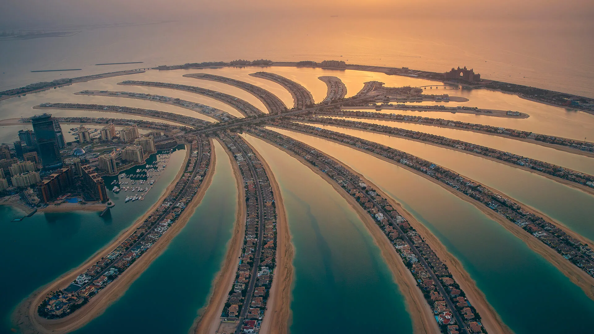 Palm Jumeirah fronds at sunset, by Nakheel